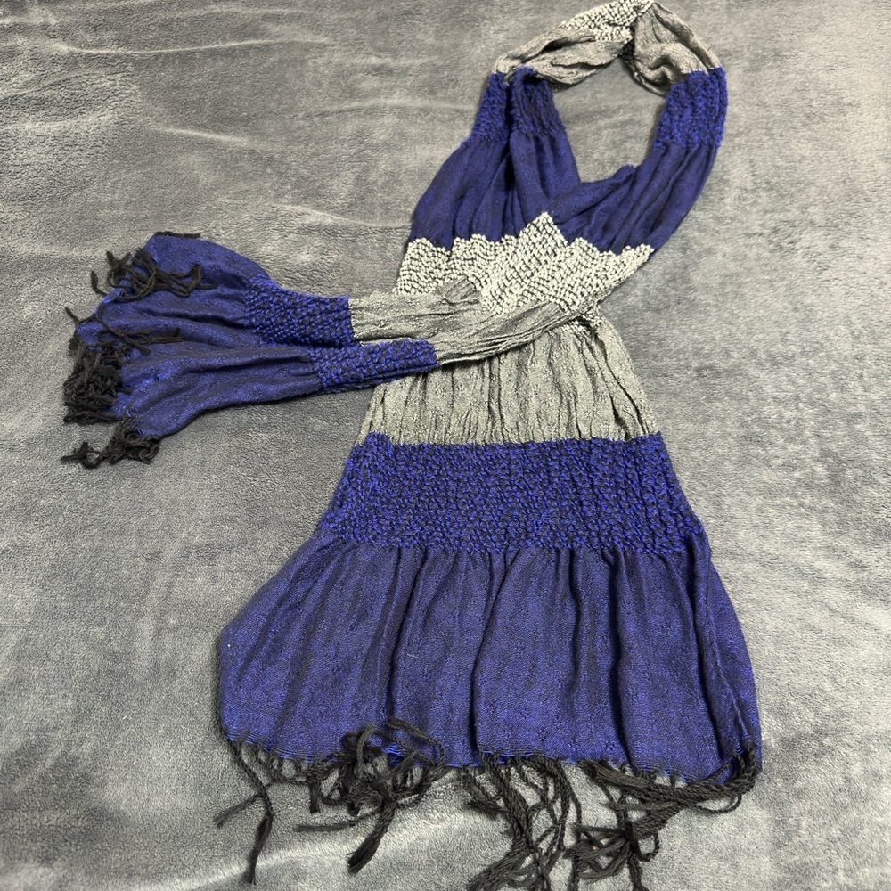 Blue and Gray Knit Scarf